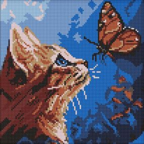 Алмазная мозаика "Котик и бабочка" ©art_selena_ua AMO20076, 30х30 см