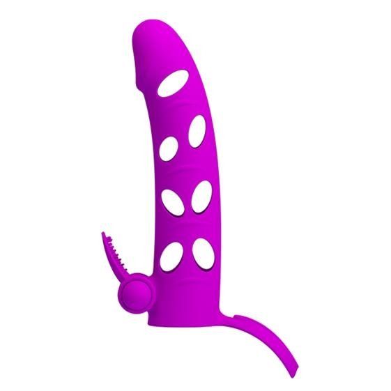 Насадка на член - Pretty Love Vibrating Penis Sleeve With Ball Strap 6" Purple | Зображення 1