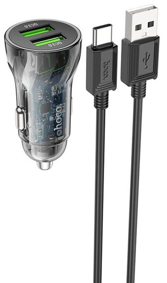Автомобільний зарядний пристрій Hoco Z47 Transparent Discovery Edition 18W with AM/Type-C (6931474782250)