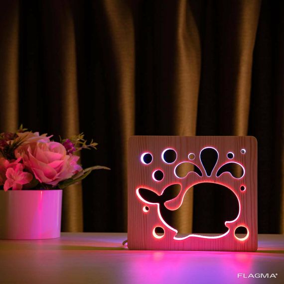 Светильник ночник ArtEco Light из дерева LED "Кит" с пультом и регулировкой цвета... | Зображення 2