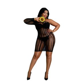 Сукня-бодістокінг Moonlight Plus Model 05 XL-XXXL Black, закрите одне плече та рукав Sex Aura
