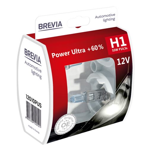 12010PUS BREVIA Автолампа H1 12V 55W P14.5s Power Ultra+60% S2 HALOGEN