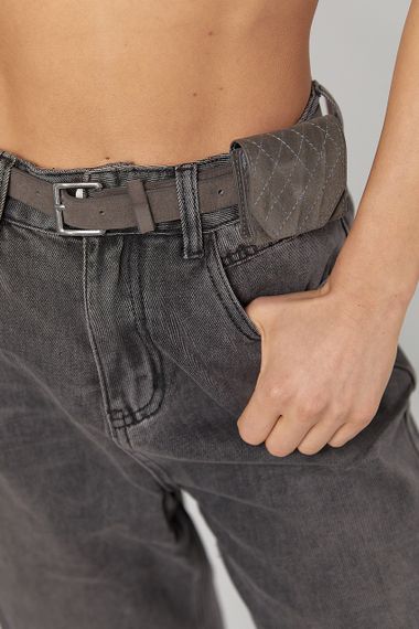 Жіночі джинси Straight у комплекті із замшевим ременем - чорний цвет, XL (є розміри) | Зображення 3