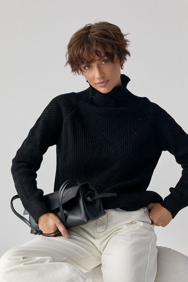 В'язаний жіночий светр із косичками - чорний цвет, ONE SIZE (є розміри) | Зображення 3