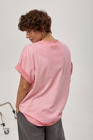 Футболка вільного фасону з ефектом тай-дай - рожевий цвет, ONE SIZE (є розміри) | Зображення 1