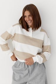 Кофта-поло у смужку - бежевий цвет, M (є розміри)