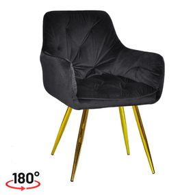 Крісло поворотне Sara GD (swivel chair 180°) на золотих металевих ногах, оббивка велюр велюр чорний OR-854