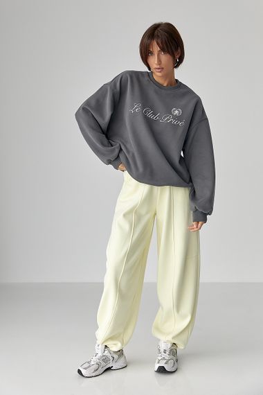 Утеплений світшот із написами - сірий цвет, ONE SIZE (є розміри) | Зображення 2