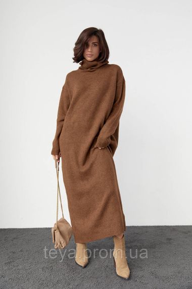 В'язане плаття oversize з високим горловиним кольором коричневий розмір S FL_000905