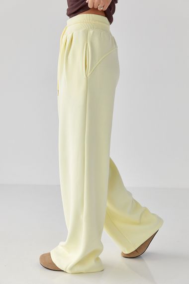 Теплі однотонні спортивні штани зі складками - лимонний цвет, M (є розміри) | Зображення 5