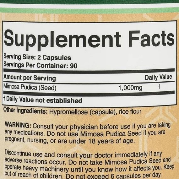 Натуральна добавка для імунітету Double Wood Mimosa Pudica Extract 1000 mg (2 caps per serving) 180 Caps | Зображення 1