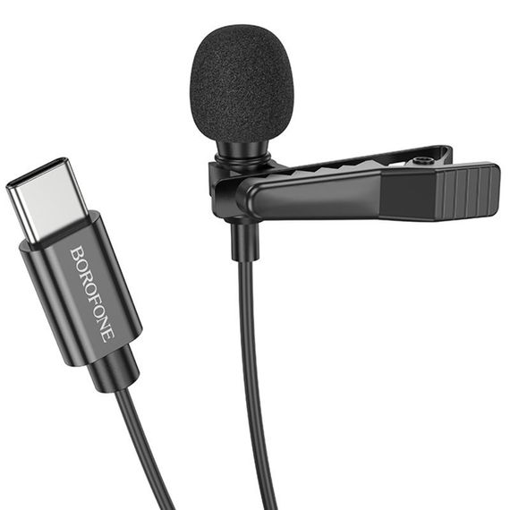 Микрофон петличный Borofone BFK11 Elegant lavalier Type-C (2m) Black | Зображення 1