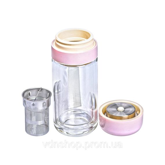 Термос скляний Hexagram із подвійними стінками та заварником 240 мл рожевий HP-14-40P | Зображення 2