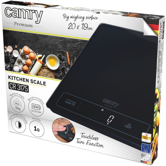 Ваги кухонні Camry CR 3175 black електронні/ 15кг/ г; мл, унція/ USB type C/ автовимкнення/ скло | Зображення 6