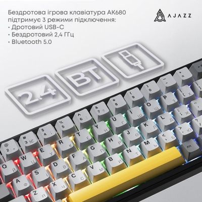 Клавиатура Ajazz AK680 MAX (8+8K) Magnetic Switch RGB Wireless/Bluetooth/USB Black (AK680-M-BGY-A) | Зображення 4