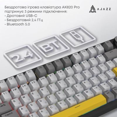 Клавиатура Ajazz AK820 Pro Flying Fish Switch Purple RGB USB/Wireless/Bluetooth UA Purple (AK820PRO-FF-PWB) | Зображення 2