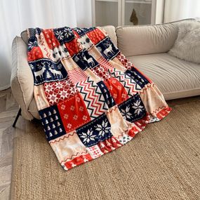Плед флис с новогодним орнаментом и мягкостью, размер 150x200 см, согреет холодными вечерами.