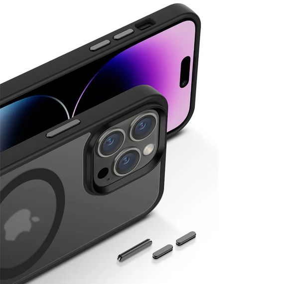 TPU+PC чохол Metal Buttons with MagSafe Colorful для Apple iPhone 14 Pro (6.1") TPU+PC, Чорний | Зображення 4