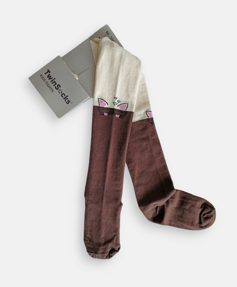 Колготки дитячі ТМ TwinSocks для дівчинки кішка з окулярами: сірий/чорний, молочний/шоколад, рожевий/сірий Молочний +шоколад,
