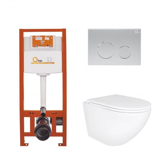 Готове рішення Qtap для ванної кімнати: підвісний унітаз Robin Ultra Quiet 490x365x325 + комплект інсталяції Nest 4 в 1 (кругла