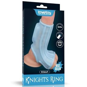 Насадка на член - Vibrating Ridge Knights Ring With Scrotum Sleeve Blue Sex Aura