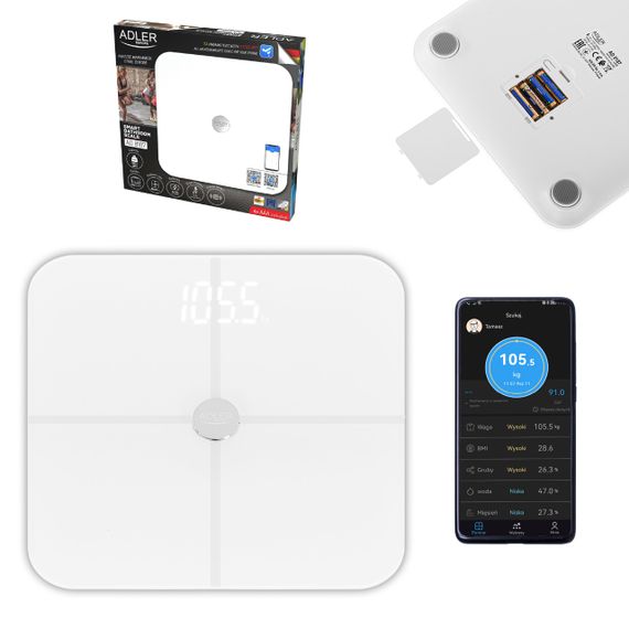 Ваги підлогові діагностичні електронні Adler AD 8187 Smart білі до 180 кг з Bluetooth та аналізом складу тіла | Зображення 8