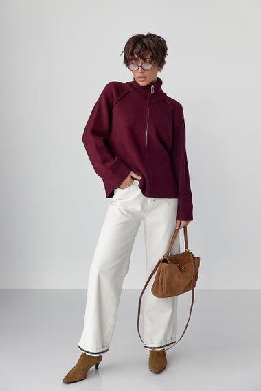 В'язаний кардиган на блискавці вільного фасону - бордо цвет, ONE SIZE (є розміри) | Зображення 2