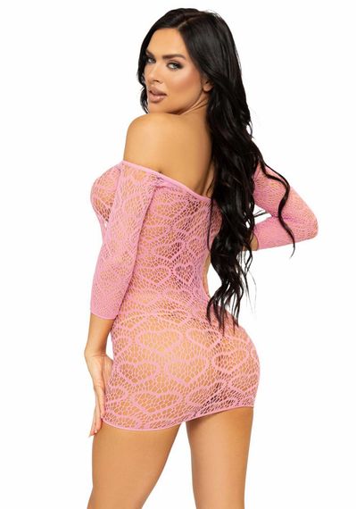 Сукня-сітка з сердечками Leg Avenue Heart net mini dress Pink, зав’язки, відкриті плечі, one size | Зображення 1