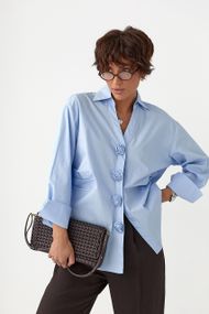 Класична сорочка з трояндами на ґудзиках - блакитний цвет, ONE SIZE (є розміри)