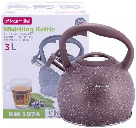 Чайник Kamille Whistling Kettle 3л з нержавіючої сталі зі свистком (коричневий граніт) | Зображення 2