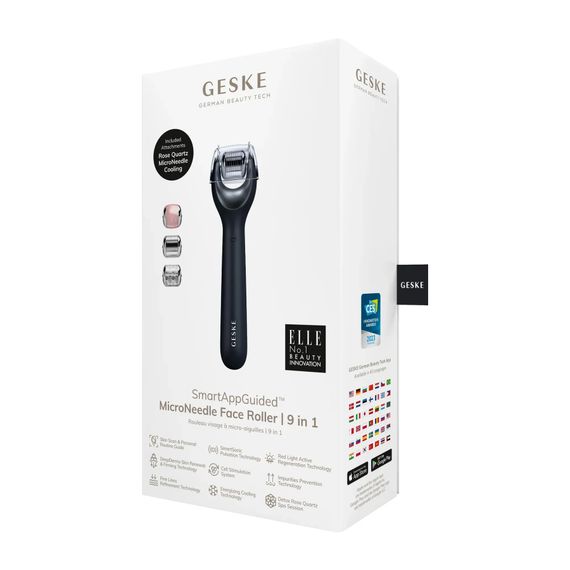 Электронный роллер для лица с микроиглами GESKE MicroNeedle Face Roller 9в1 gray, Черный | Зображення 7