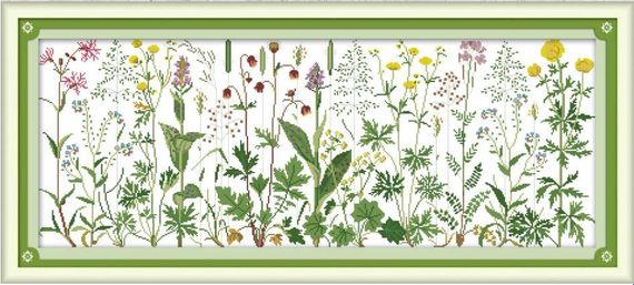 Набір для вишивання за нанесеною на канву схемою "Flowers on the Meadow". AIDA 14CT printed 85*36 см
