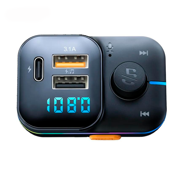 Автомобильный FM ФМ модулятор Terra С24, Bluetooth 5.0, трансмиттер, USB 3.1А, Type C | Зображення 1