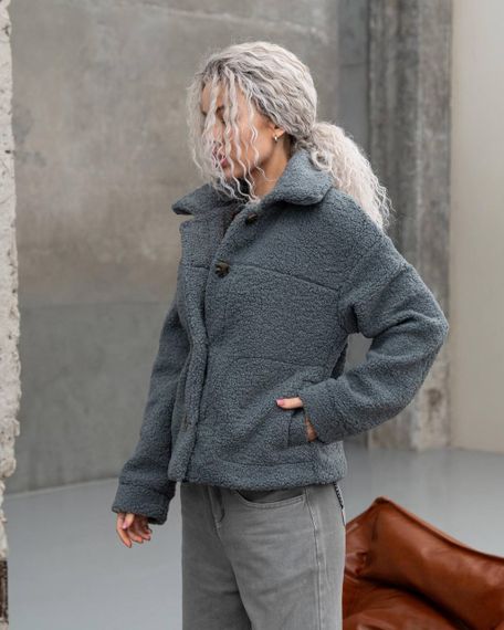 Женская короткая куртка мех Тедди, MN0002  цвет серый, размер XL | Зображення 2