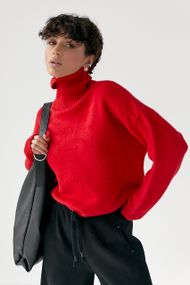 В'язаний теплий базовий гольф - червоний цвет, ONE SIZE (є розміри)