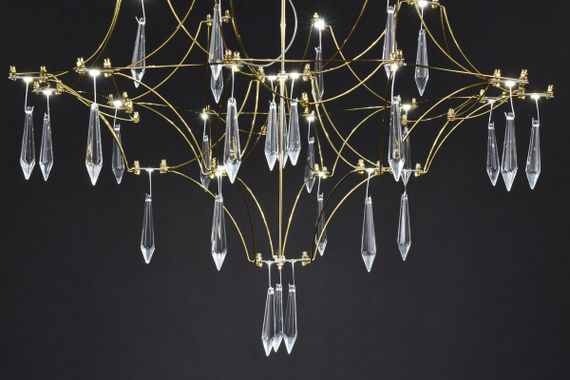 Люстра світлодіодна підвісна LED світильник для квартири на стелю лед 27872 Золото 65-180х60х60 см. | Зображення 9