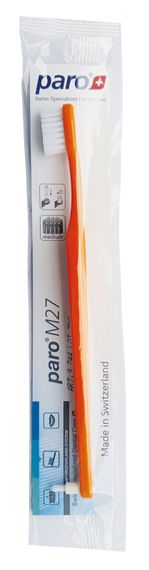 Дитяча зубна щітка paro® children toothbrush M27 середньої жорсткості, з монопучковою насадкою в поліетиленовій упаковці, темно-синя | Зображення 1