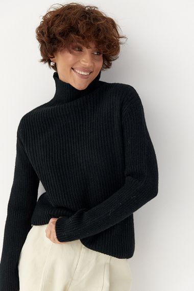 В'язаний гольф у рубчик - чорний цвет, ONE SIZE (є розміри)