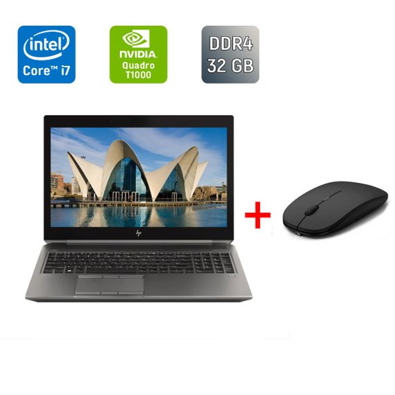Мобільна робоча станція Б-клас HP zBook 15 G6 / 15.6" (1920x1080) IPS / Intel Core i7-9850H (6 (12) ядер по 2.6 - 4.6 GHz) / 32 GB DDR4 / 256 GB SSD / nVidia Quadro T1000, 4 GB GDDR5, 128-bit / Fingerprint / WebCam / HDMI б/в + Подарунок Миша / USB
