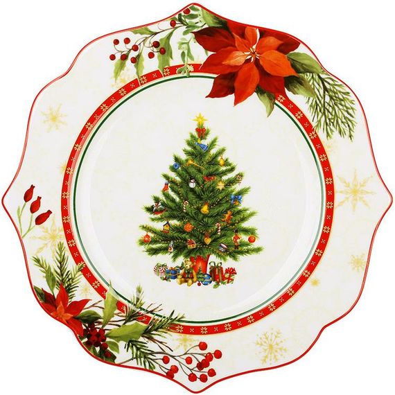 Тарілки порцелянові "Christmas Story" 4 тарілки Ø21см, білий з червоним