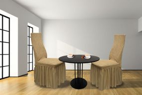 Жаккардовые чехлы на стулья Volna с юбкой Песочные