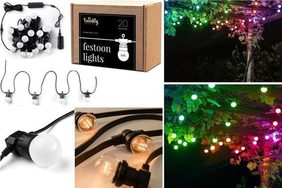 Гірлянда Smart LED Twinkly Festoon RGB 20, G45, Gen II, IP44, 10м, кабель чорний (TWF020STP-BEU)