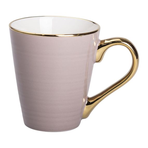 Кружка фарфоровая с золотым ободком и позолоченной ручкой 320 (мл) Кремовая RX-N240624CR