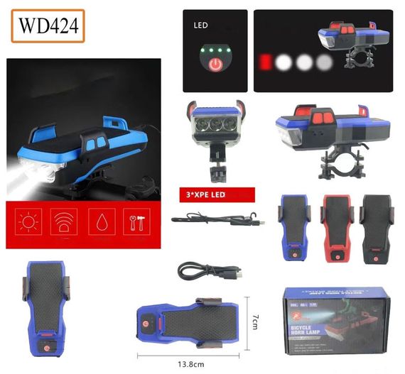 Велосипедний акумуляторний ліхтар велофара WD-424 утримувач телефону з кріпленням | Зображення 1