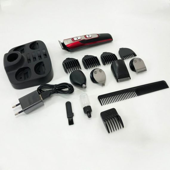 Машинка для стрижки 10в1 GEMEI GM-592, окантовочная машинка, подстригательная машинка. DA-226 Цвет: красный | Зображення 1