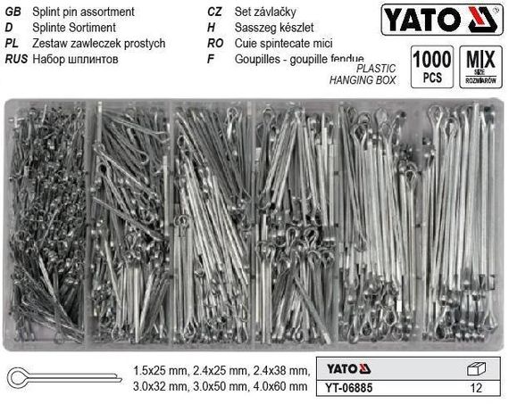 Набір шплінт прямий розмірний 1000 штук Польща YATO YT-06885 | Зображення 2
