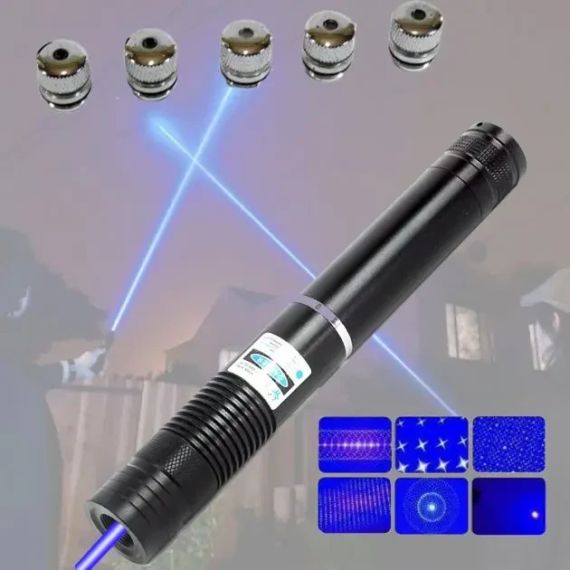 Лазерна указка (лазерний вказівник) 10000МВт синя з насадками Laser Blue YXB 008