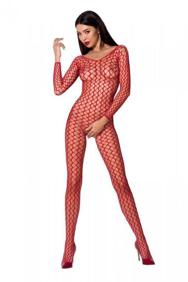 Бодістокінг Passion BS068 red, комбінезон, велика сітка, довгий рукав Sex Aura | Зображення 1