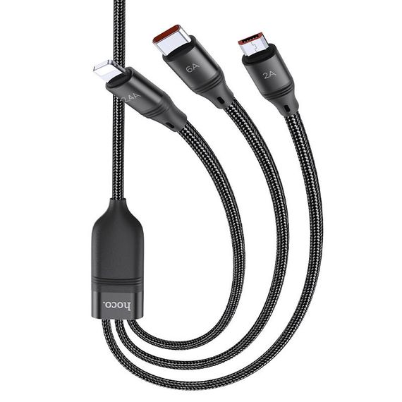 Дата кабель Hoco U104 Ultra 6A 3in1 Lightning -MicroUSB-Type-C (1.2m) | Зображення 1