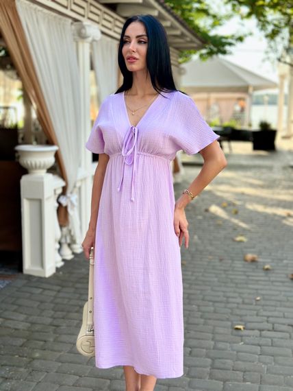 Жіноча довга літня сукня з мусліну легка із завищеною талією розмір 42/44 колір бузковий GF58774 | Зображення 8